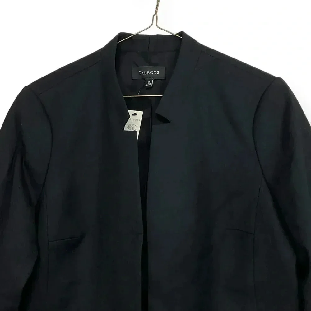 Talbots Black Open Front Wool Blazer Size 10